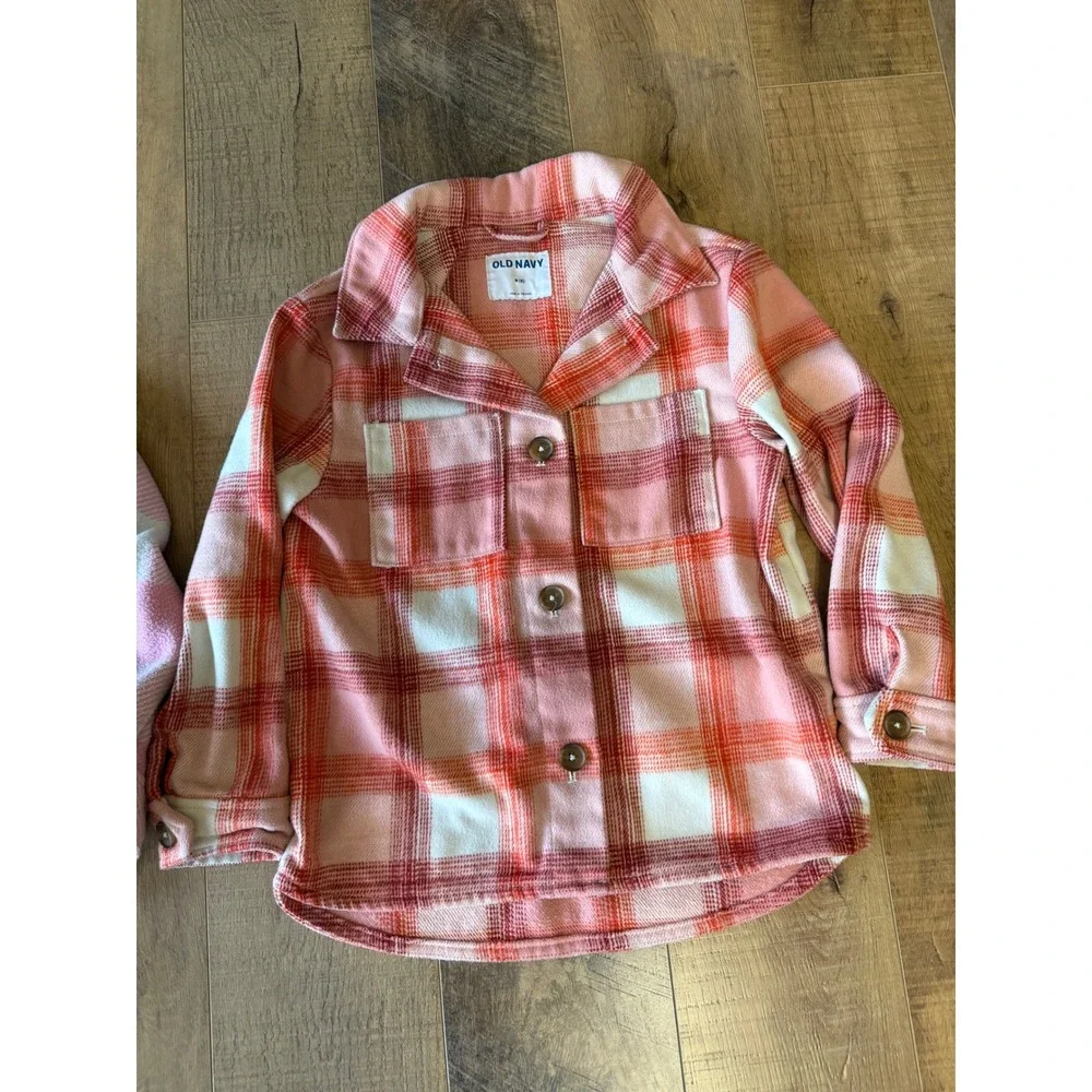 Old Navy Cat & Jack Girls Plaid Shacket Bundle Pink Orange Size M 8 2pc Lot